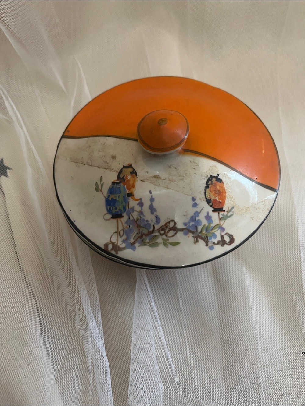 Hand-Painted Orange and White Decorative Trinket Box